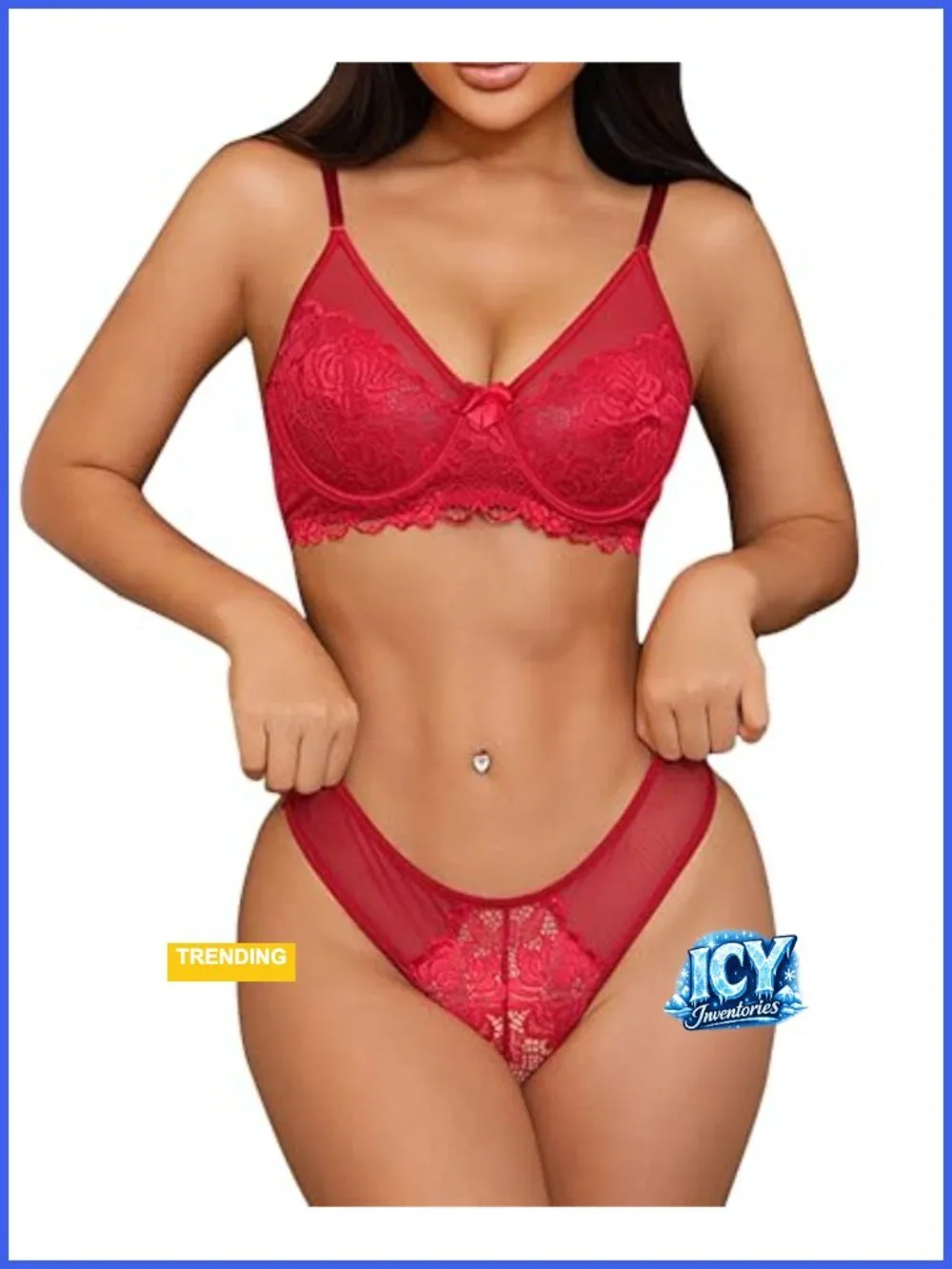 Sexy Lace Lingerie Set 2 Piece Push Up Teddy with Bow Tie